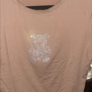 Brown Shirt with Rhinestone Bear Design
